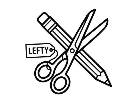 Scissors and pencil tools displayed as a lefty symbol isolated on a white background for stationery product design themes.