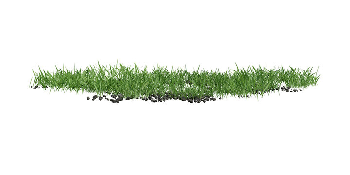 Isolated patch of 3d green grass with dark soil at the base, representing nature and growth, perfect for landscaping or ecological themes