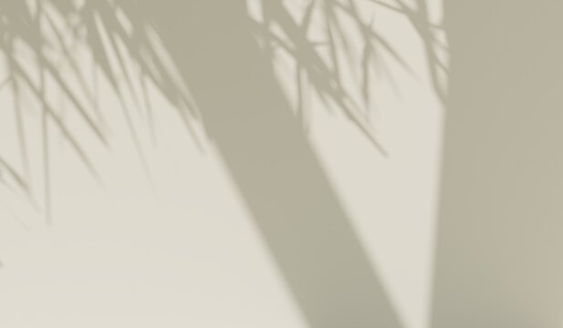 soft shadow overlay of palm leaves on a neutral beige wall, creating a tropical ambiance, perfect for design backgrounds