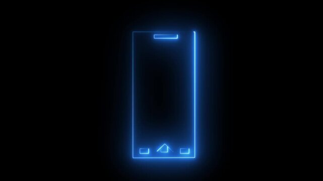 Neon glowing Rotate mobile phone icon animation. Device rotation symbol on transparent color icon on black background with alpha channel 4k animation.