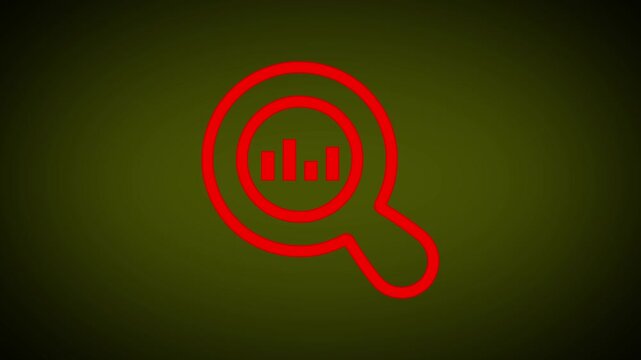 Data analysis symbol with magnifying glass finding growth chart animation, loopable business finance technology.