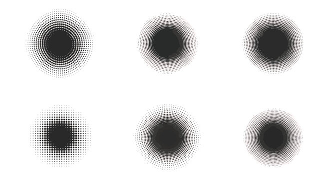 Abstract circular gradient patterns in grayscale design elements.