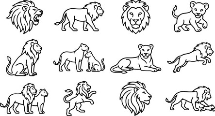Lion Icons Collection: Majestic Animals in Various Poses © Ardi