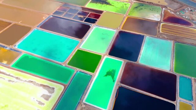 Colorful Salt Ponds from Aerial View