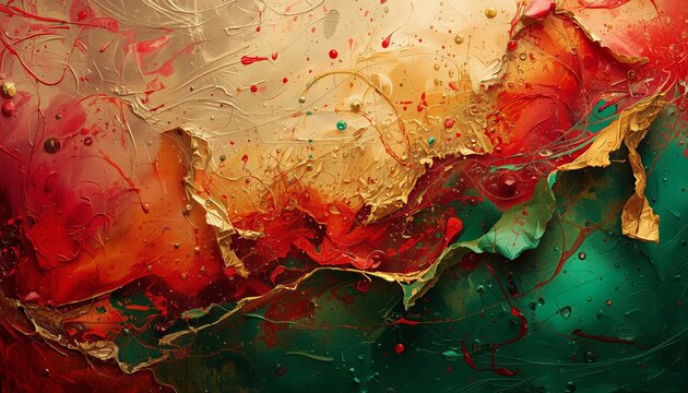 Abstract watercolor texture in green red and brown colors for Christmas background elegant festive hand painted splash overlay.