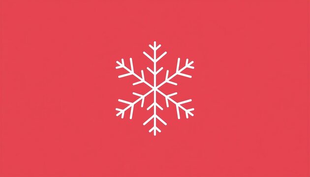 Minimalist white snowflake icon on vibrant red background, festive Christmas element.