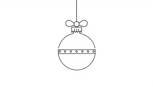 Minimalist line art illustration of hanging Christmas bauble ornaments on white background.