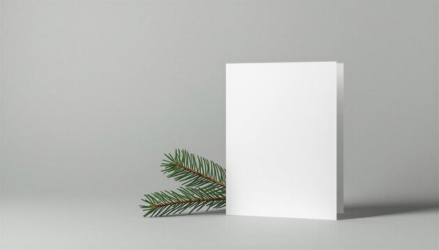 Blank white sheet of paper mockup with pine branches for Christmas greeting card.
