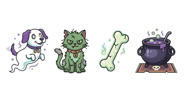 Spooky Pet Care Ghost Dog and Zombie Cat Halloween Icons