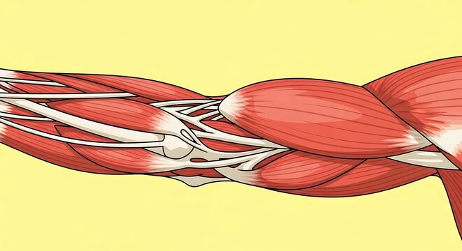 Anatomical illustration of the human forearm musculature and tendon structure