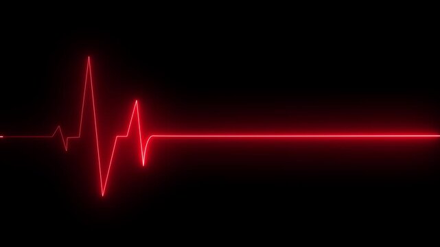  Medical concept of a heartbeat waveform fading to a flatline on a black background representing. Neon heart cardiogram animation. heartbeat and pulse.Neon glowing Heartbeat line 4k video.