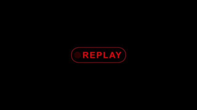 Simple replay sign icon animation on black background. Modern replay text 4k video animation.
