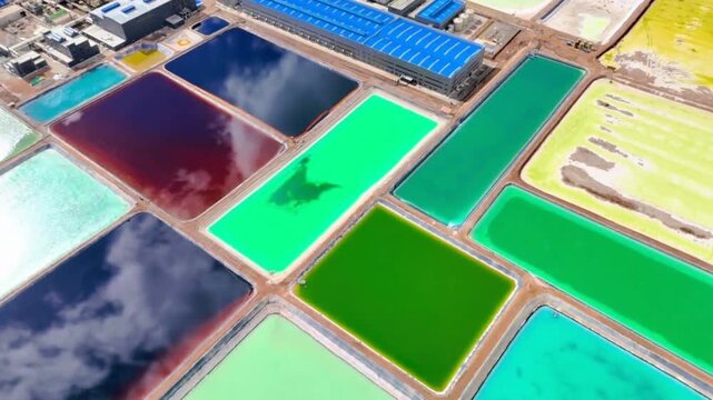 Colorful Salt Ponds from Aerial View