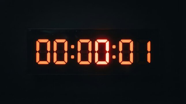 Digital countdown timer with glowing digital timer set against dark background evoking futuristic minimalist aesthetic 01 bright orange numerals