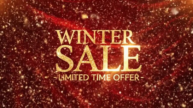 Gold winter sale text on red glitter background