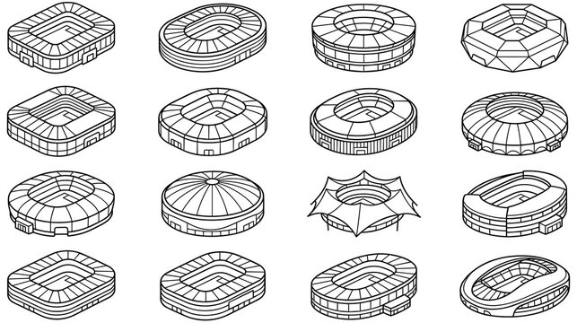 Sports stadium collection modern and classic designs isometric vector art.