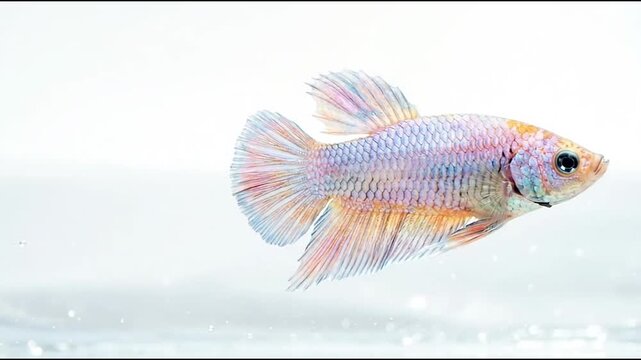 Iridescent rainbow betta fish with textured fins.