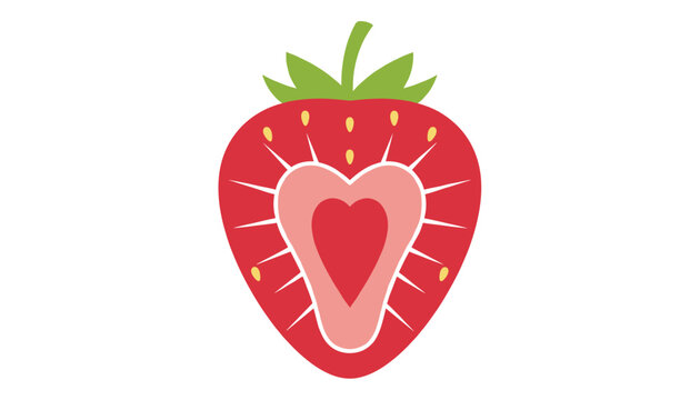 Artistic cross-section of a ripe red strawberry displaying concentric heart shapes in the center of the fruit.