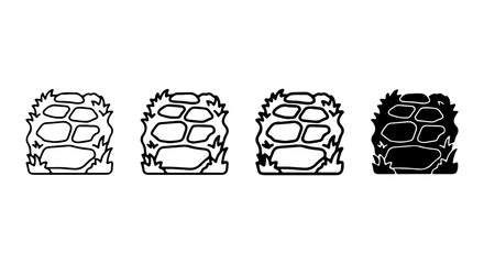 Stone Wall Icons, Rock Barrier Symbols, Textured Boulder Graphics, Natural Construction Elements © tarin