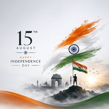 Indian National Pride Concept With 15 August India Gate Indian Flag Ashoka Chakra And Tricolor Artistic Background