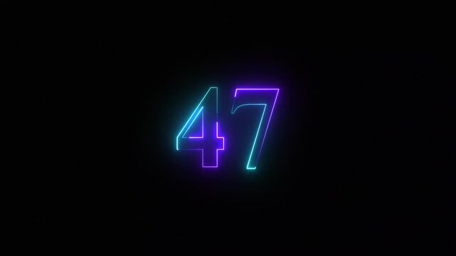 Neon glowing number 47 animation with cyberpunk gradient light effect on black background forty-seven