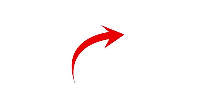Vibrant red arrow design with a  up curve, suggesting interaction, expansion, or a directional cue in a modern digital context, set against a black background 4k video.