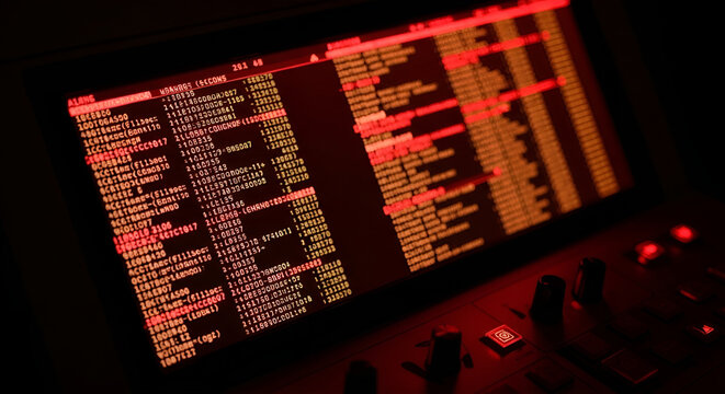 Red Code on a Dark Terminal Screen with Glowing Text.