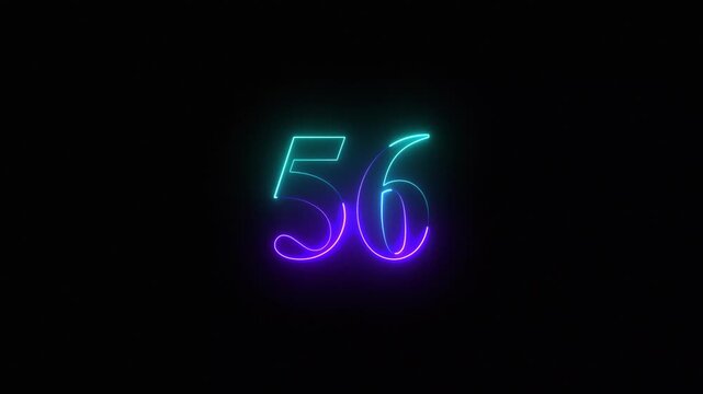 Neon glowing number 56 animation with vibrant cyan and purple gradient light effect on black background