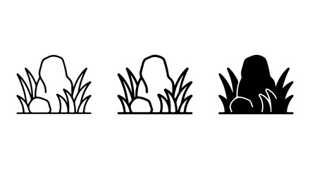 Nature Elements, Rock and Grass Icons, Simple Outline and Silhouette, Vector Graphics © FARIAAkTER