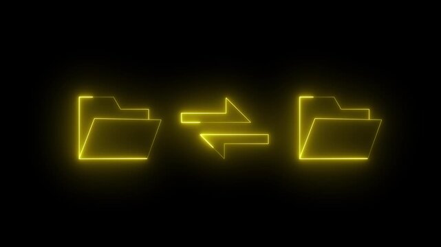 Folder neon Line icon animation showing bidirectional file synchronization between two folders. Perfect for data exchange themes 4k animation