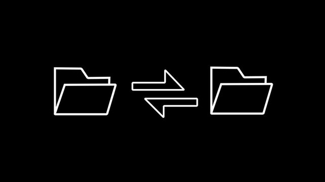 Folder Line icon animation showing bidirectional file synchronization between two folders. Perfect for data exchange themes 4k animation
