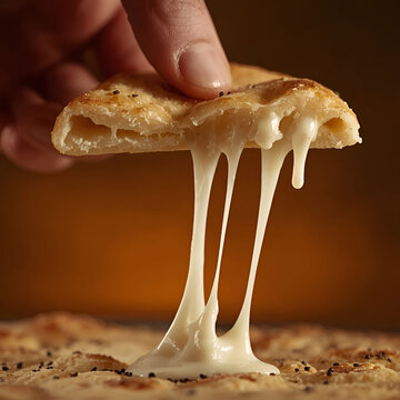 Akkawi Cheese Manakeesh Pull with Melted Stretch Close-Up