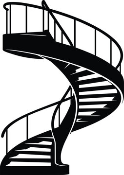 Elegant black spiral staircase silhouette vector illustration for architectural and interior design concepts