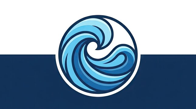 Abstract circular blue ocean wave logo design emblem.