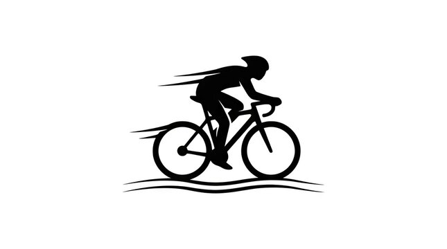 Black silhouette of a cyclist racing on a bicycle.
