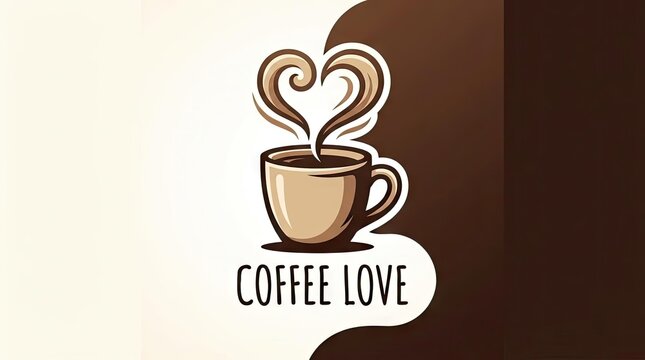 Coffee cup logo with heart shaped steam illustration.