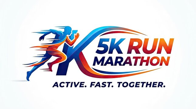 Dynamic 5K Run Marathon logo with silhouette runner athlete.