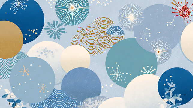 Japanese snowflake inspired geometric pastel winter background
