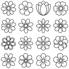 Fototapeta premium Set of various hand drawn flower icons isolated on white background for coloring book or design