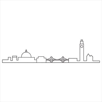 Minimalist line art illustration of the casablanca city skyline featuring the iconic hassan ii mosque tower