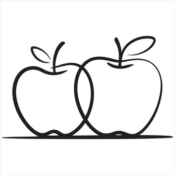 Simple hand drawn sketch of two fresh apples sitting together isolated on a white background
