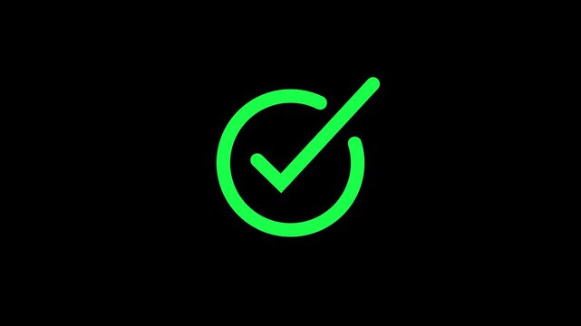 black color check mark icon animation on white circle