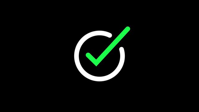 black color check mark icon animation on white circle