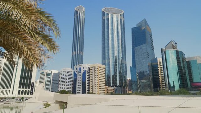 sunny day abu dhabi city downtown exterior new cultural park square panorama 4k united arab emirates