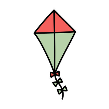 Colorful Hand Drawn Flying Kite Vector Icon Isolated on White Background