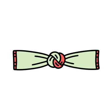 Traditional Japanese Green Fabric Ribbon with Decorative Knot Isolated Design