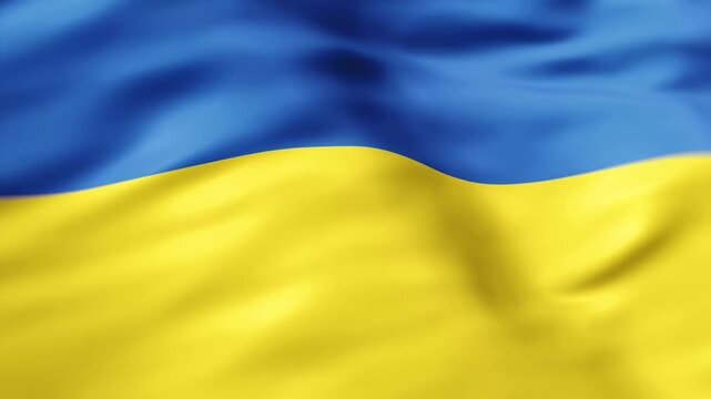 Realistic Ukrainian flag waving with detailed fabric texture seamless loop video background. 4K UHD Ukraine national flag animation