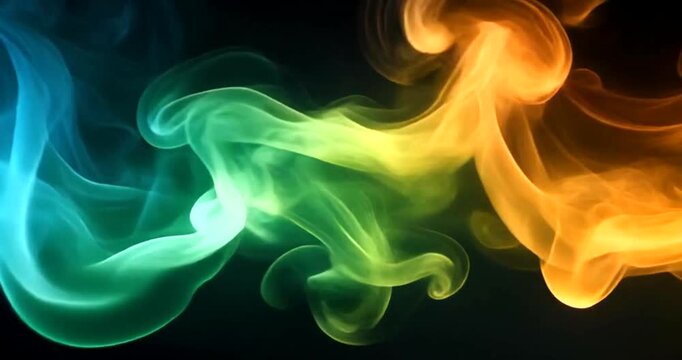 Vibrant Colorful Smoke Wisps Flowing Against Dark Background Abstract Motion.