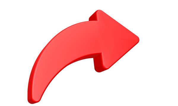 3d red curved arrow pointing towards the right for share or forward