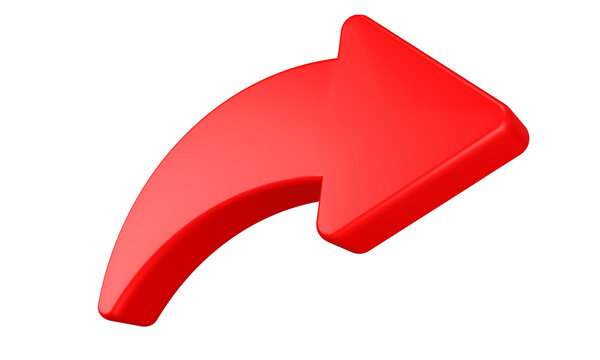 3d red curved arrow pointing towards the right for share or forward